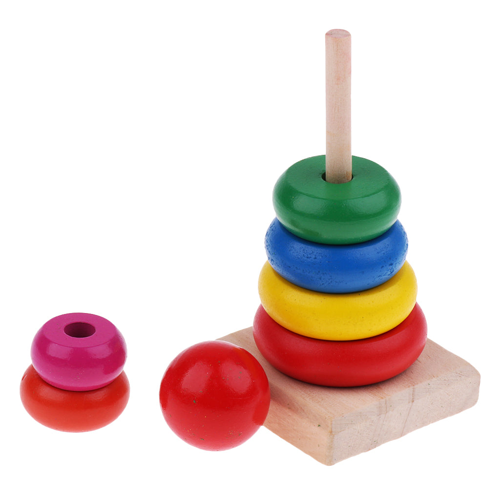 Kid Wooden Toy Color Stacker Educational Rings Learning Rainbow Tower Blocks