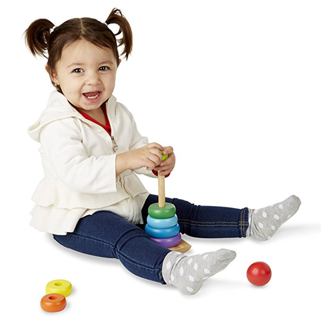 Kid Wooden Toy Color Stacker Educational Rings Learning Rainbow Tower Blocks