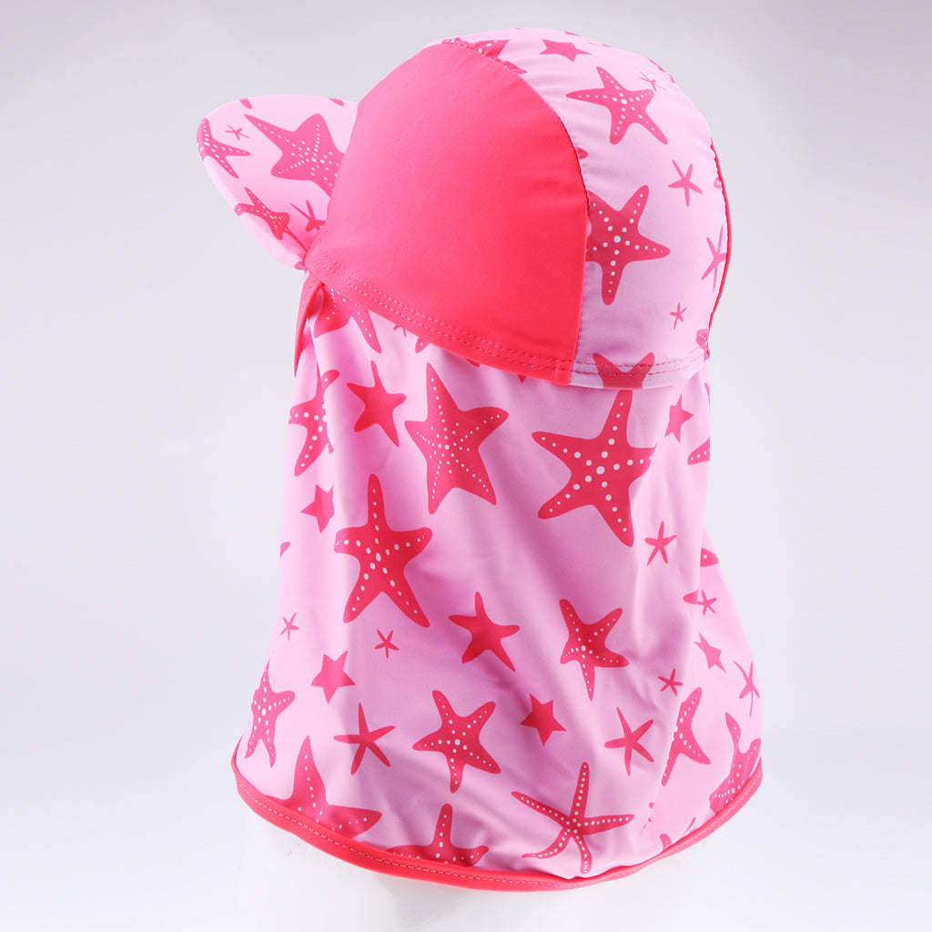 Child UV protection UPF50+ swimming cap sunscreen cloak neck beach cap Pink sea star