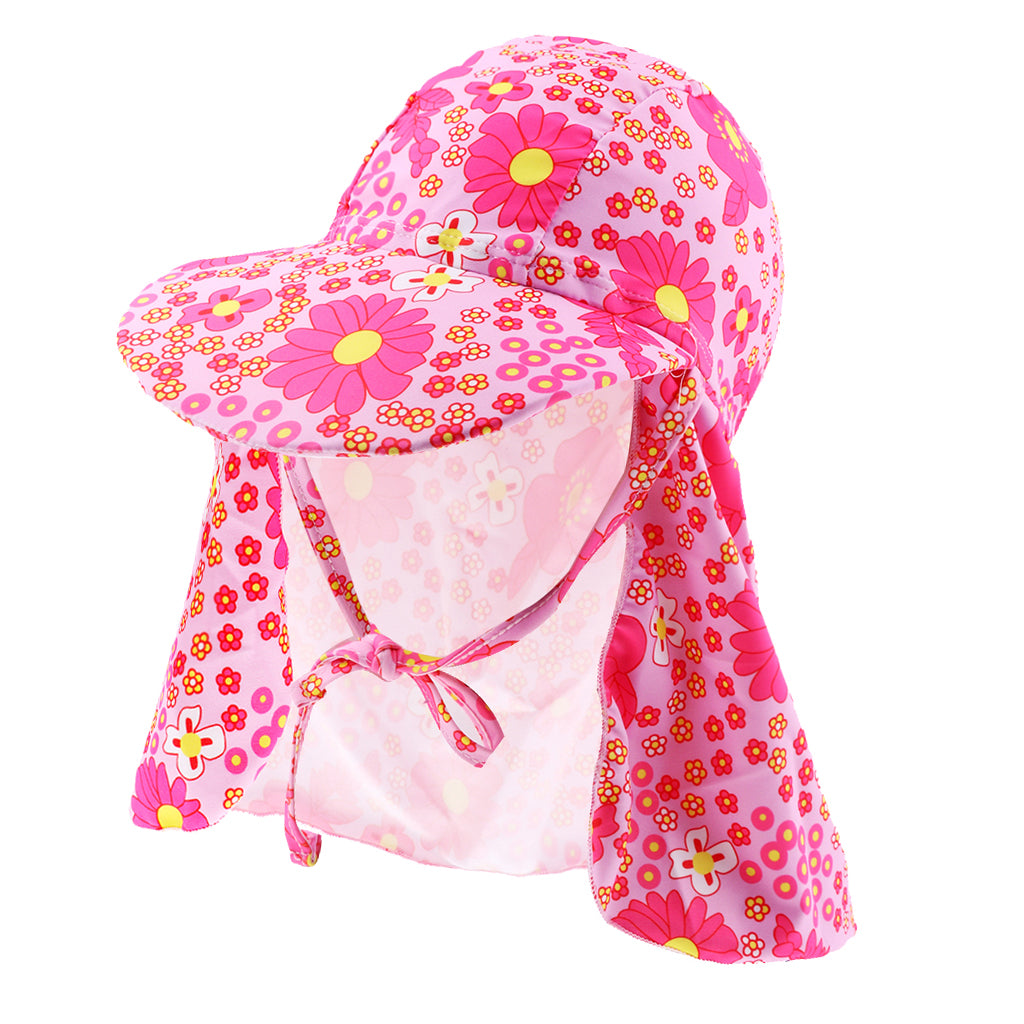 Child UV protection UPF50+ swimming cap sunscreen cloak neck beach cap Pink flower