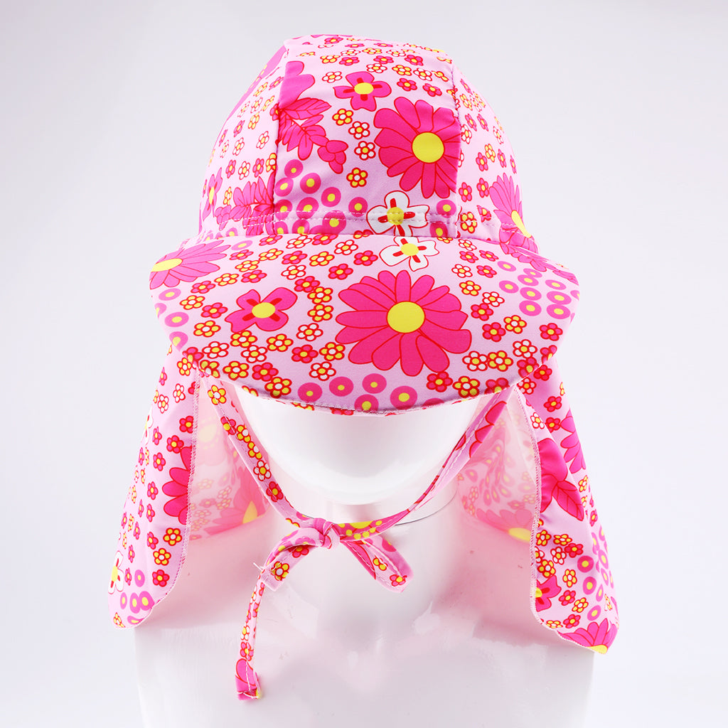 Child UV protection UPF50+ swimming cap sunscreen cloak neck beach cap Pink flower