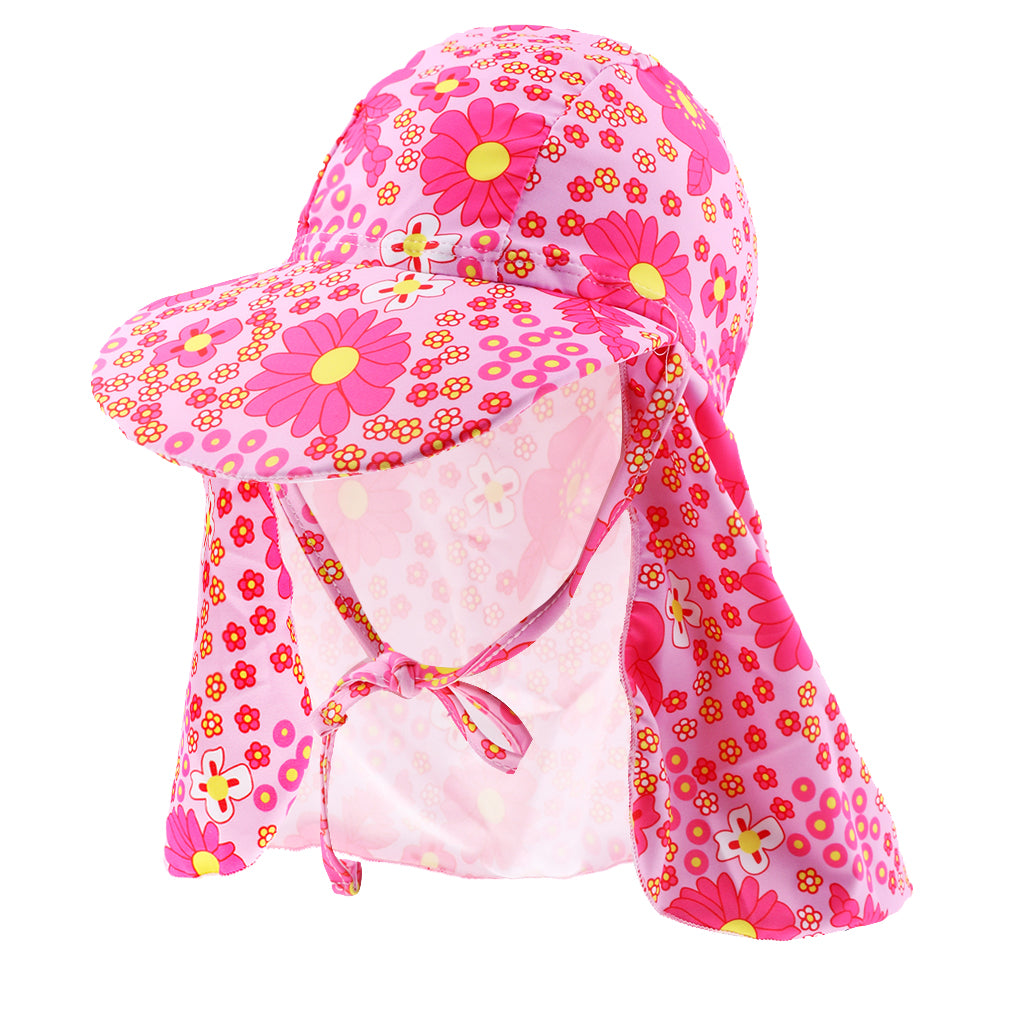 Child UV protection UPF50+ swimming cap sunscreen cloak neck beach cap Pink flower