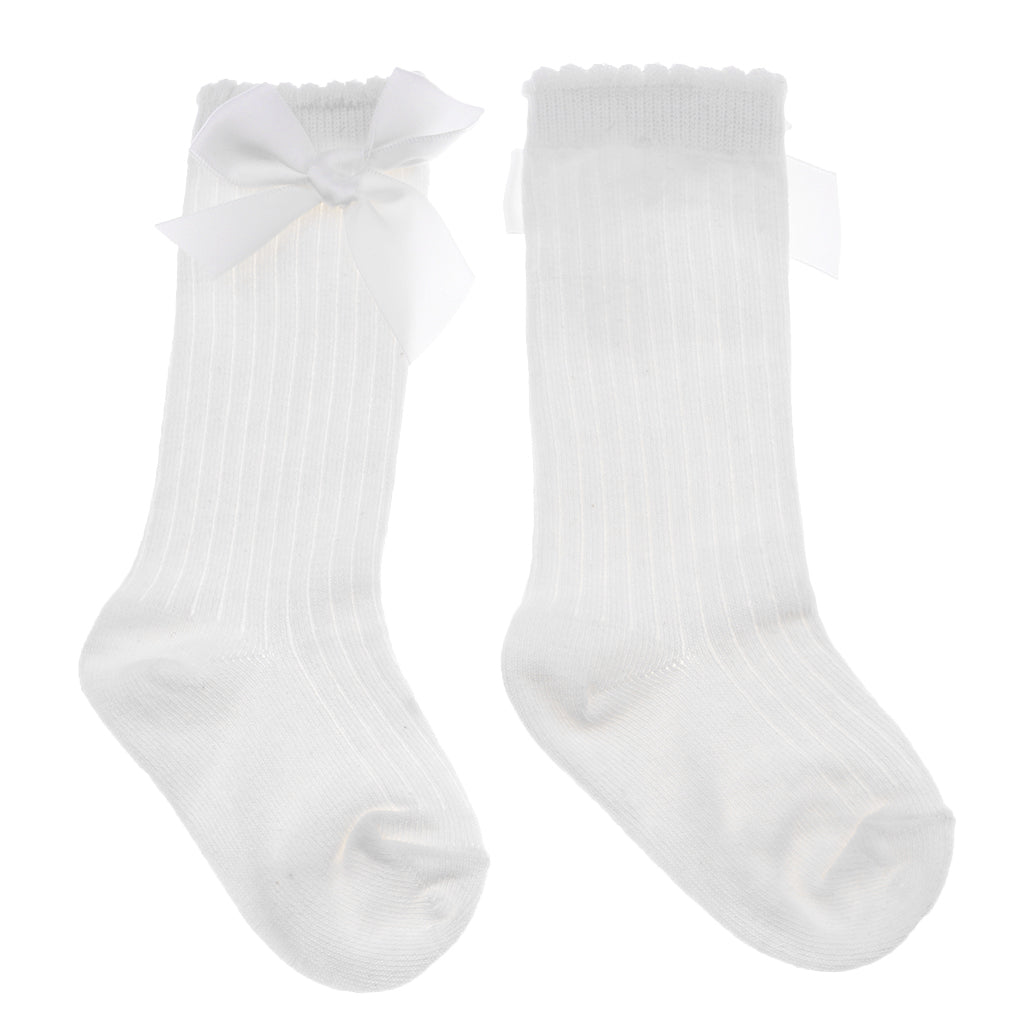 Baby Girls knee High Socks Bowknot Toddler Babies School Socks 0-2T White