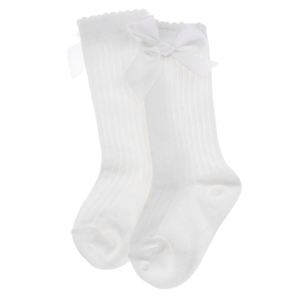 Baby Girls knee High Socks Bowknot Toddler Babies School Socks 0-2T White