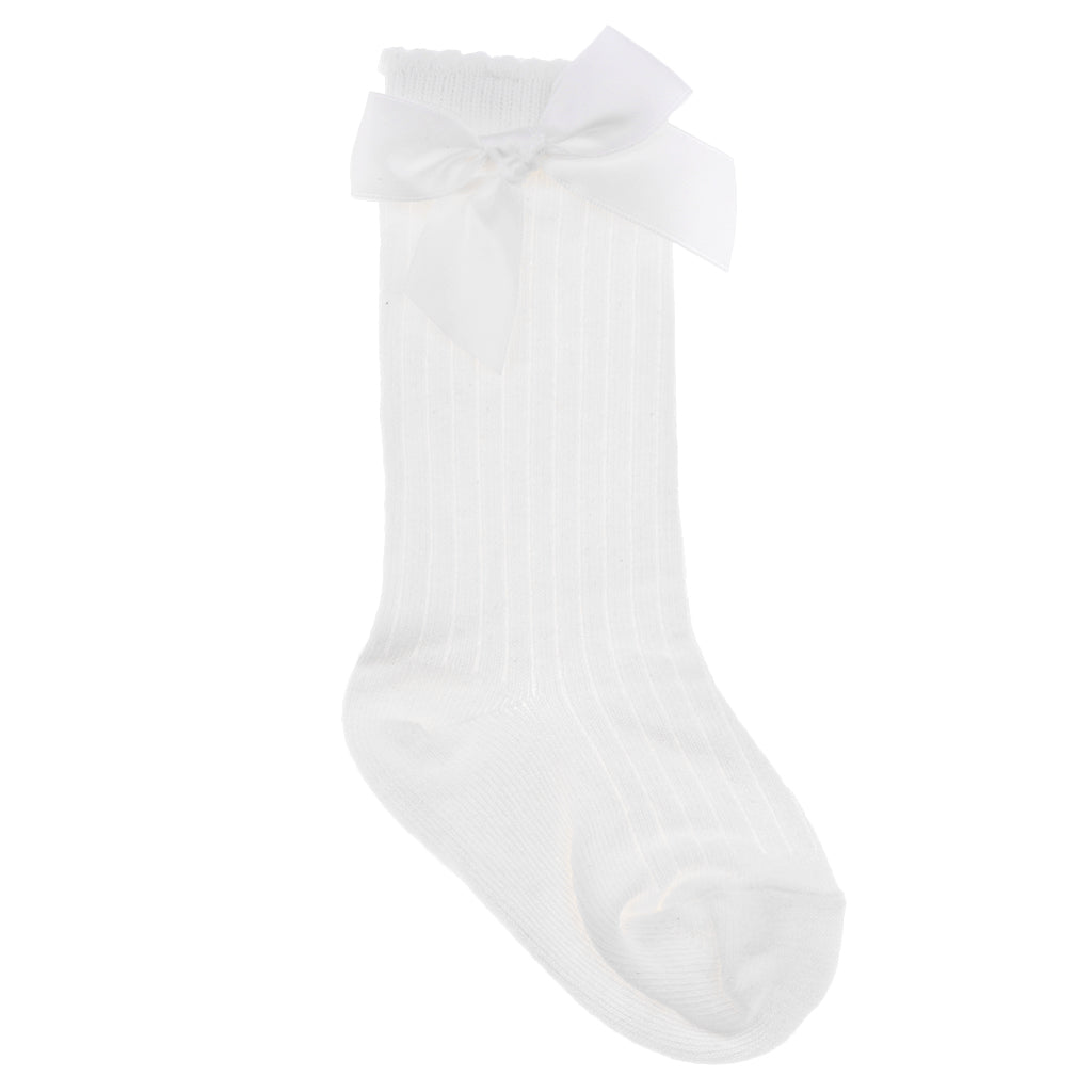 Baby Girls knee High Socks Bowknot Toddler Babies School Socks 0-2T White