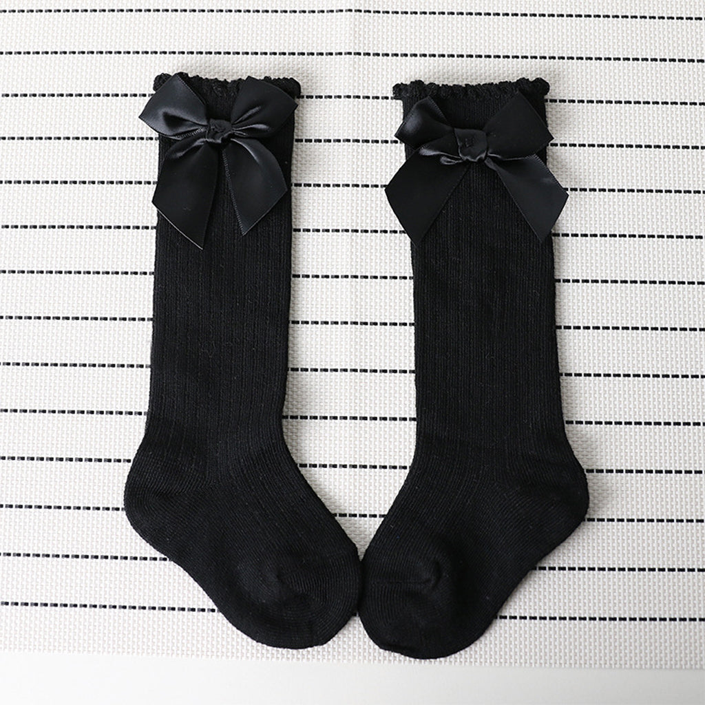 Baby Girls knee High Socks Bowknot Toddler Babies School Socks 0-2T Black