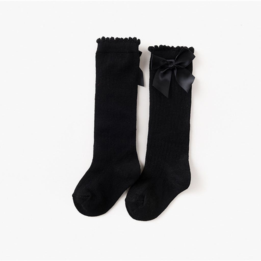 Baby Girls knee High Socks Bowknot Toddler Babies School Socks 0-2T Black