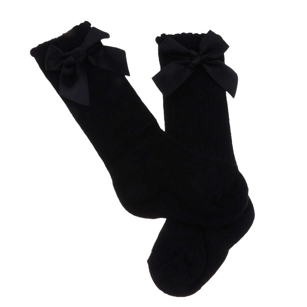 Baby Girls knee High Socks Bowknot Toddler Babies School Socks 2-4T Black