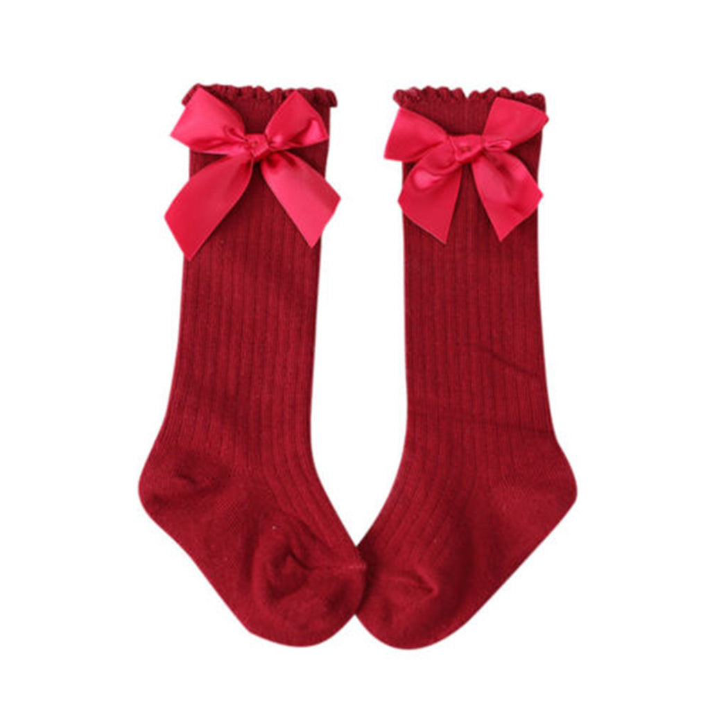 Baby Girls knee High Socks Bowknot Toddler Babies School Socks 0-2T Red