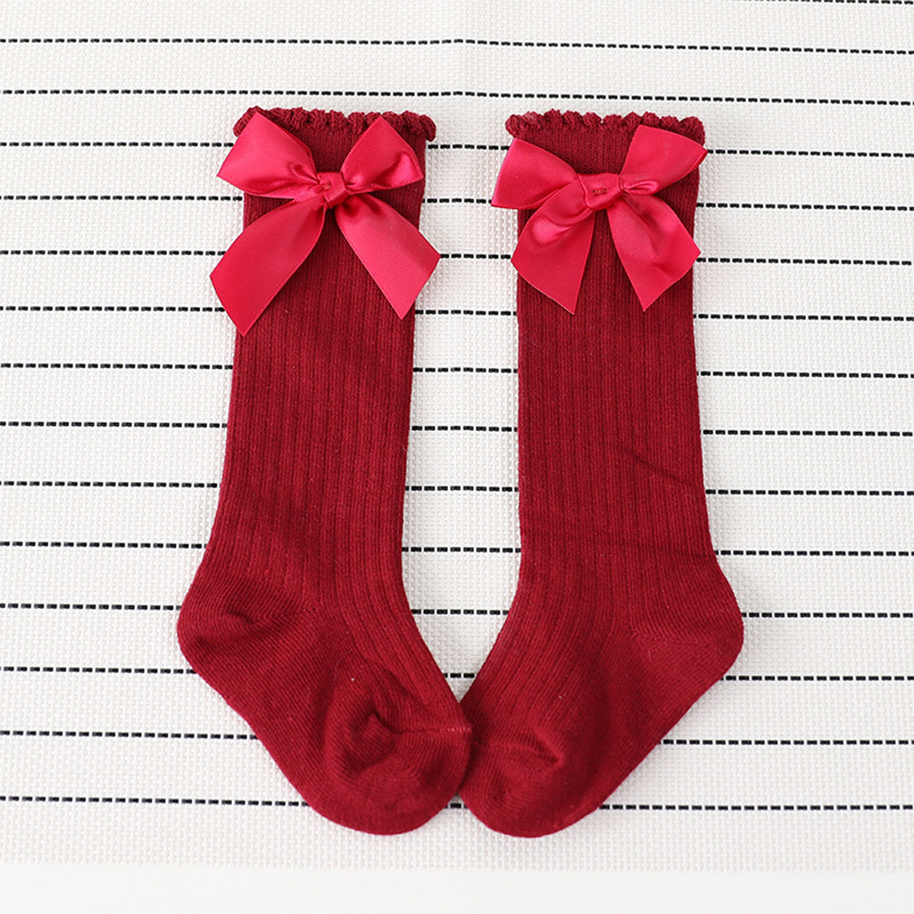 Baby Girls knee High Socks Bowknot Toddler Babies School Socks 0-2T Red