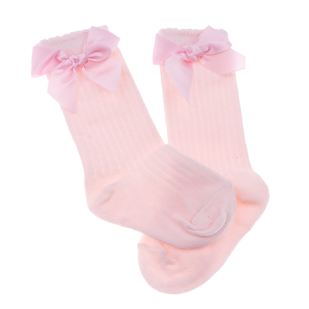 Baby Girls knee High Socks Bowknot Toddler Babies School Socks 0-2T Pink