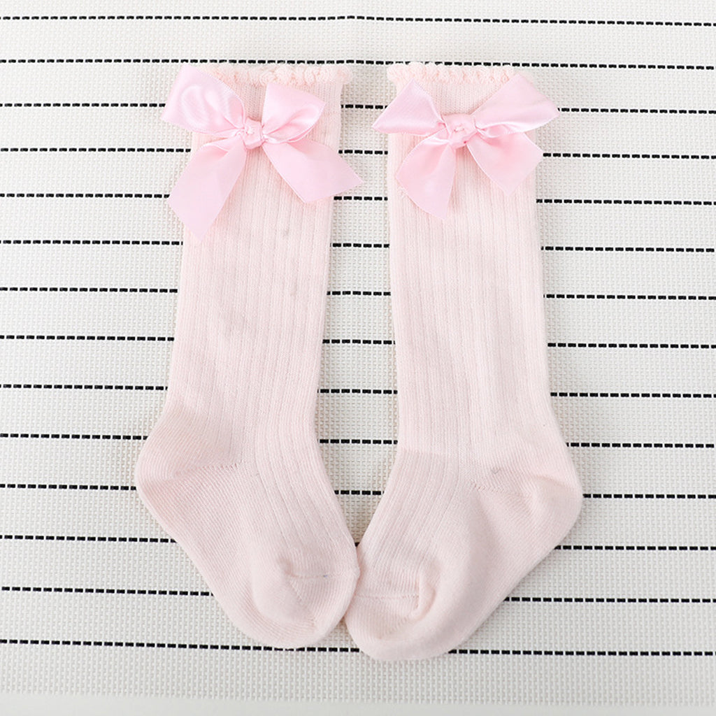 Baby Girls knee High Socks Bowknot Toddler Babies School Socks 0-2T Pink