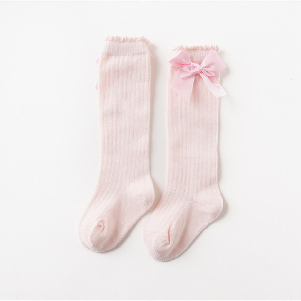 Baby Girls knee High Socks Bowknot Toddler Babies School Socks 0-2T Pink