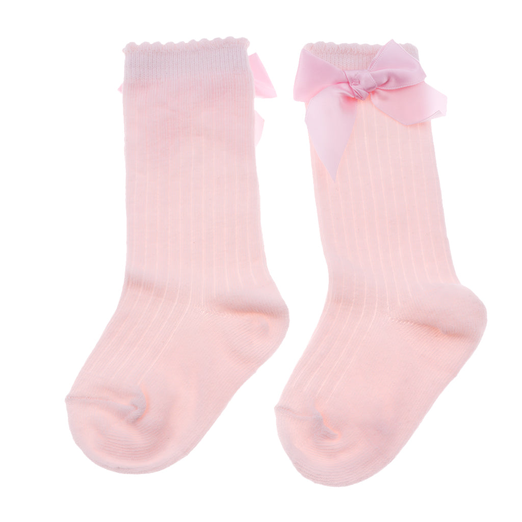 Baby Girls knee High Socks Bowknot Toddler Babies School Socks 0-2T Pink