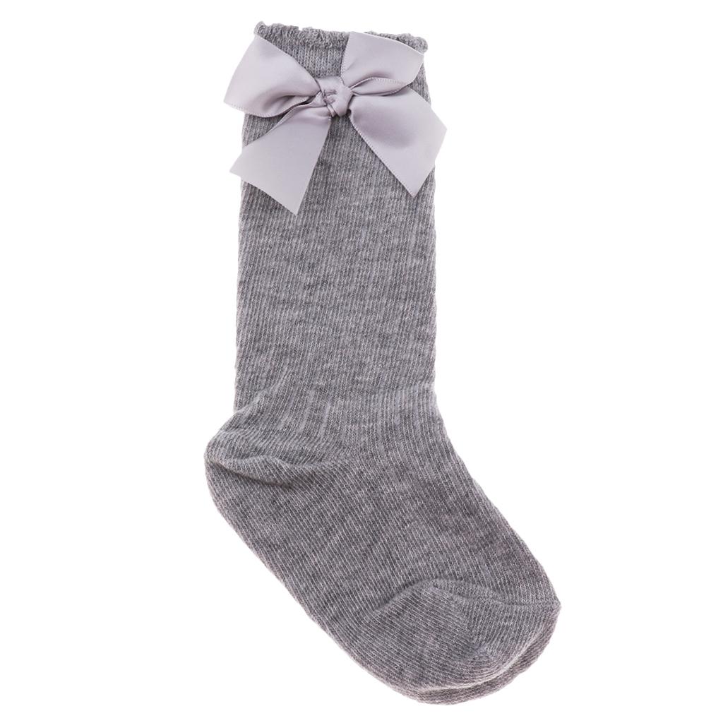 Baby Girls knee High Socks Bowknot Toddler Babies School Socks 0-2T Gray