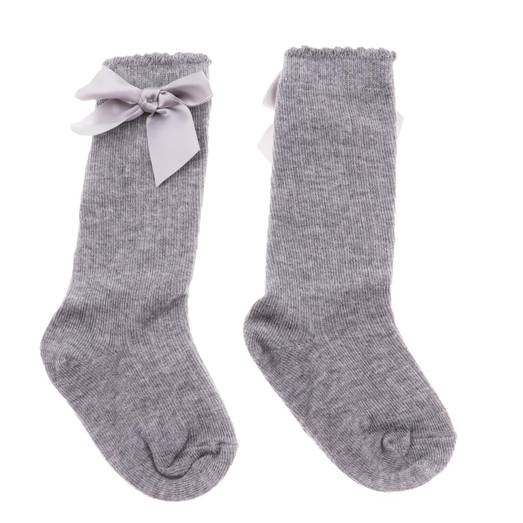 Baby Girls knee High Socks Bowknot Toddler Babies School Socks 0-2T Gray