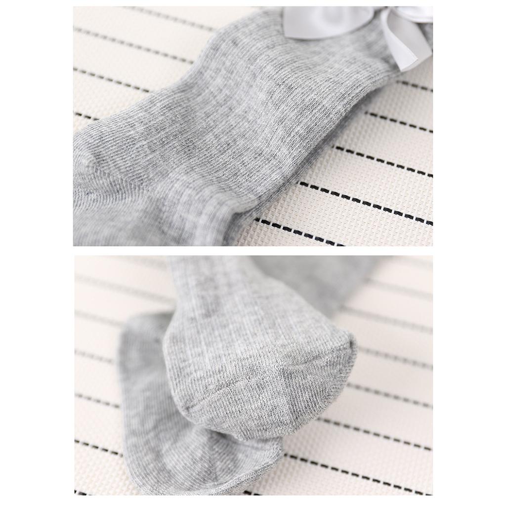 Baby Girls knee High Socks Bowknot Toddler Babies School Socks 0-2T Gray