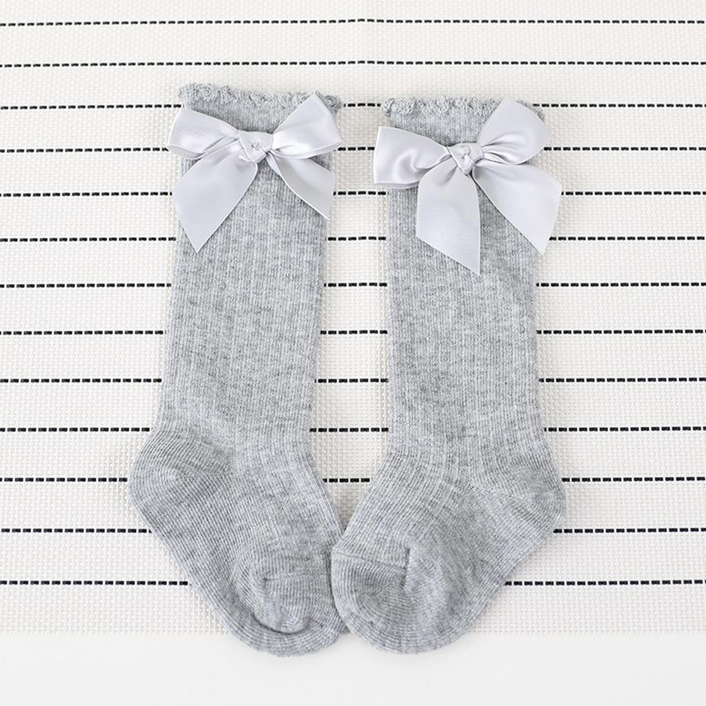 Baby Girls knee High Socks Bowknot Toddler Babies School Socks 0-2T Gray