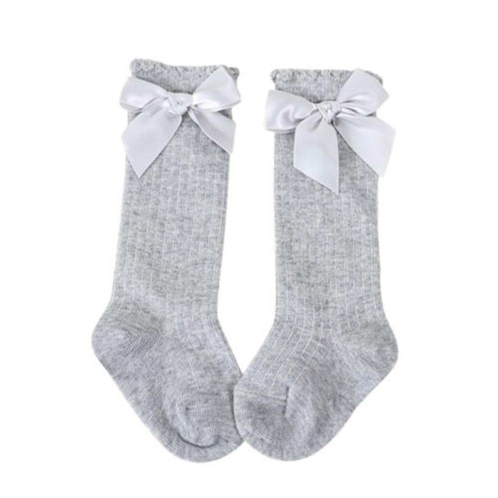 Baby Girls knee High Socks Bowknot Toddler Babies School Socks 2-4T Gray