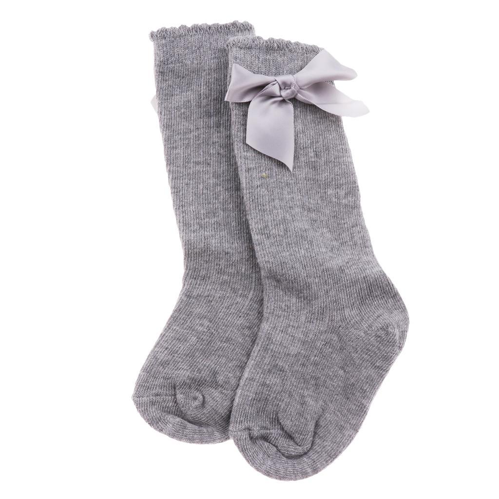 Baby Girls knee High Socks Bowknot Toddler Babies School Socks 2-4T Gray