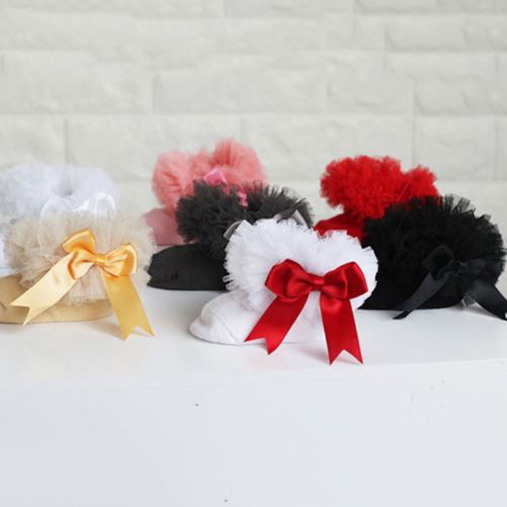 1 Pair Baby Kids Girls Layer Mesh Lace Bow Short Socks L (4-6 Years) Black