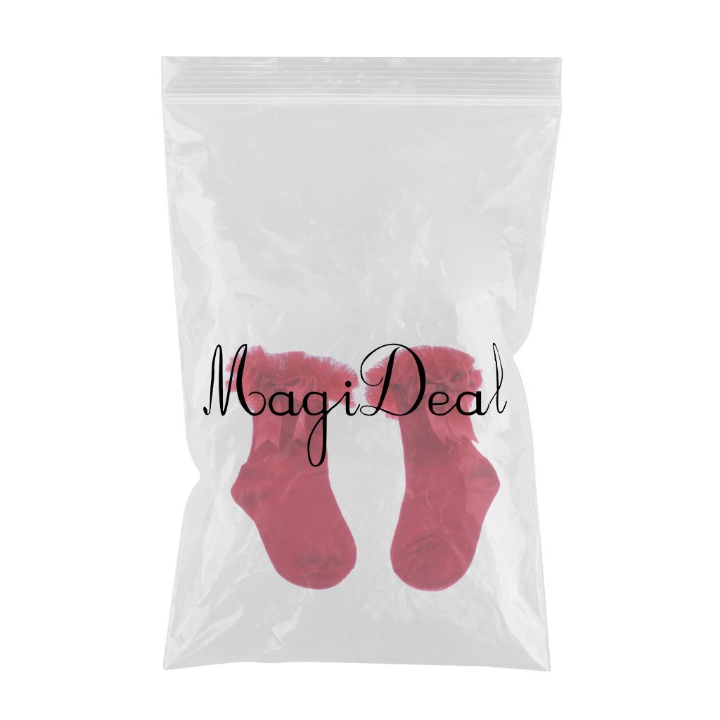 1 Pair Baby Kids Girls Layer Mesh Lace Bow Short Socks L (4-6 Years) Red