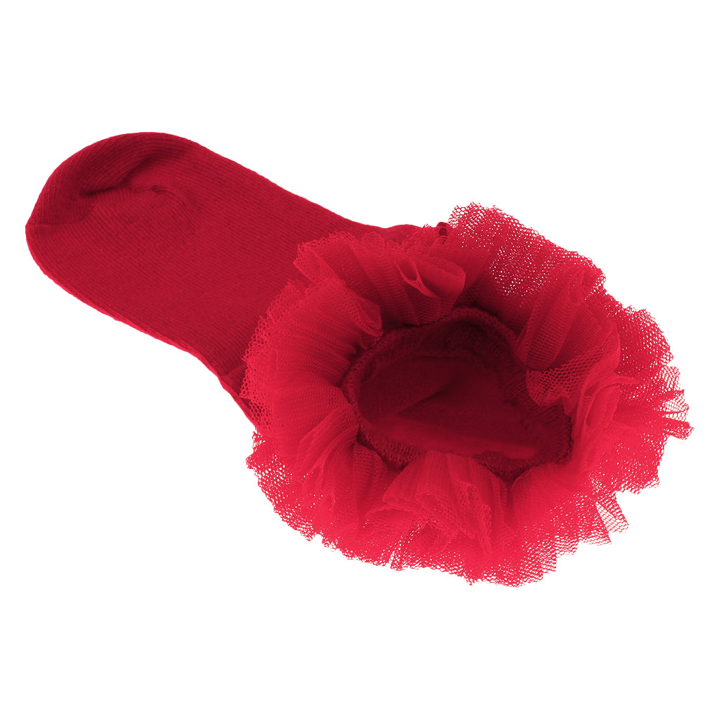 1 Pair Baby Kids Girls Layer Mesh Lace Bow Short Socks L (4-6 Years) Red