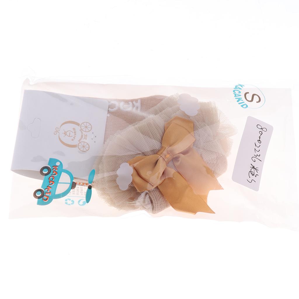 1 Pair Baby Kids Girls Layer Mesh Lace Bow Short Socks L (4-6 Years) Beige