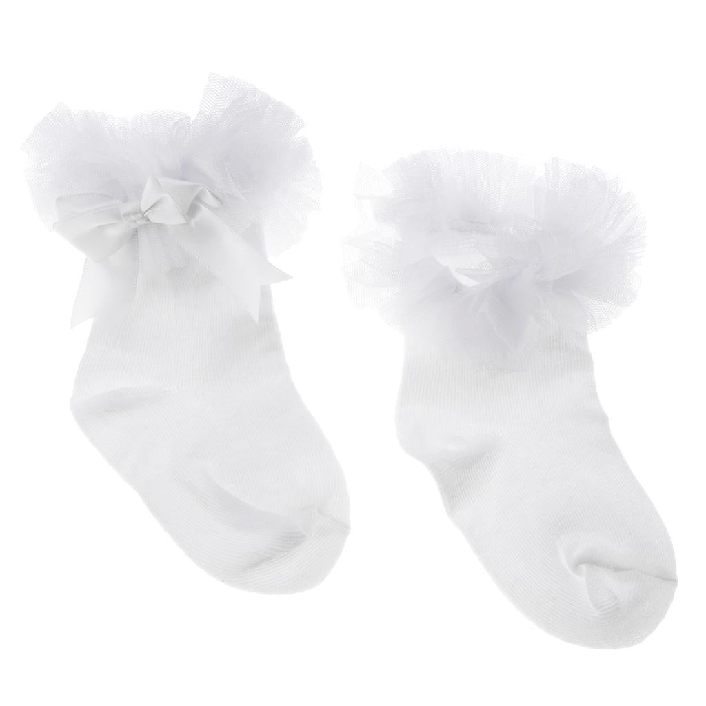 1 Pair Baby Kids Girls Layer Mesh Lace Bow Short Socks S (0-2 Years) White