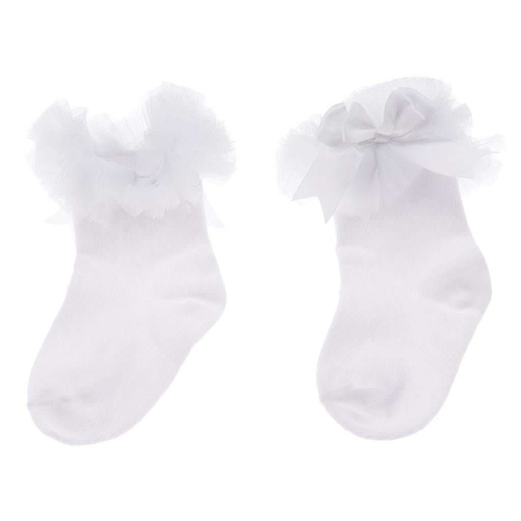 1 Pair Baby Kids Girls Layer Mesh Lace Bow Short Socks S (0-2 Years) White