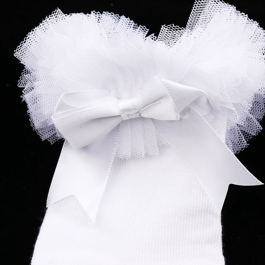 1 Pair Baby Kids Girls Layer Mesh Lace Bow Short Socks M (2-4 Years) White