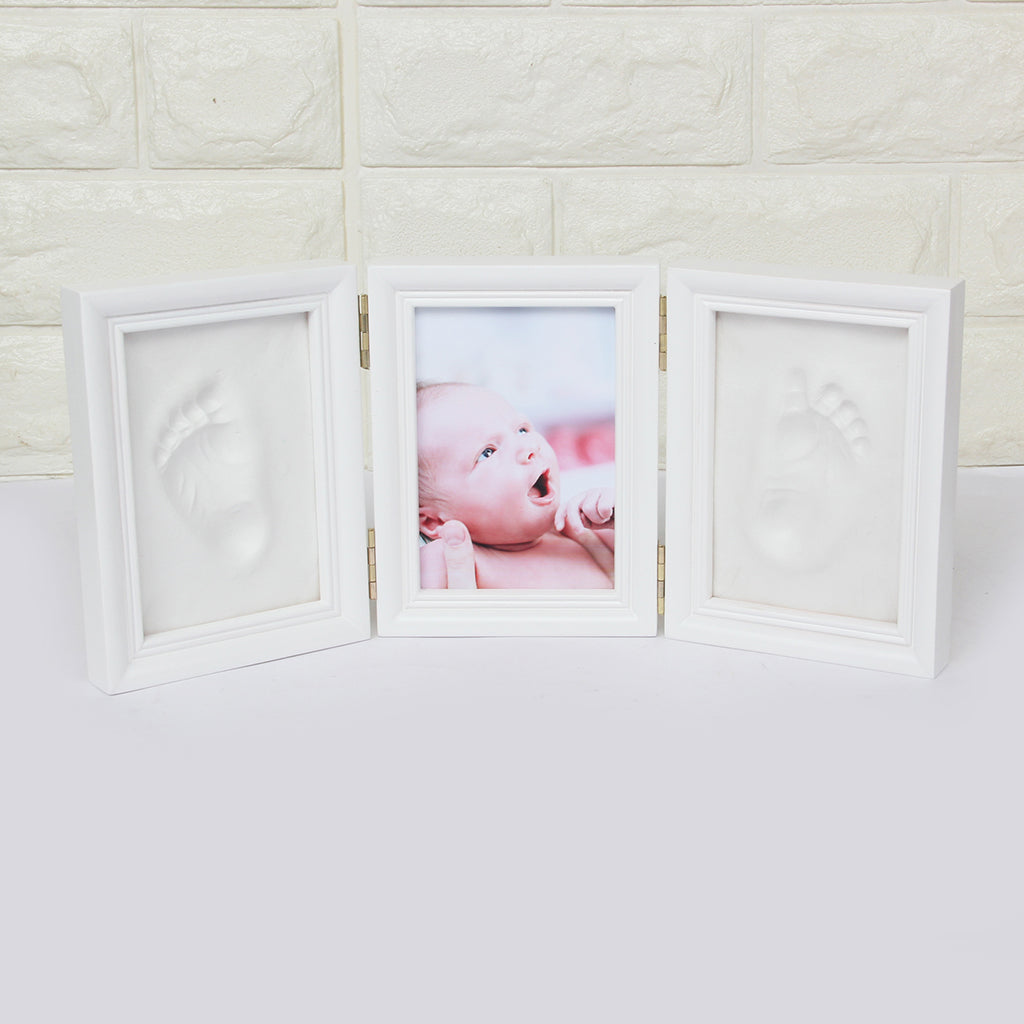 CLAY KEEPSAKE & PHOTO DESKTOP FRAME KIT HANDPRINT FOOTPRINT IMPRESSION White