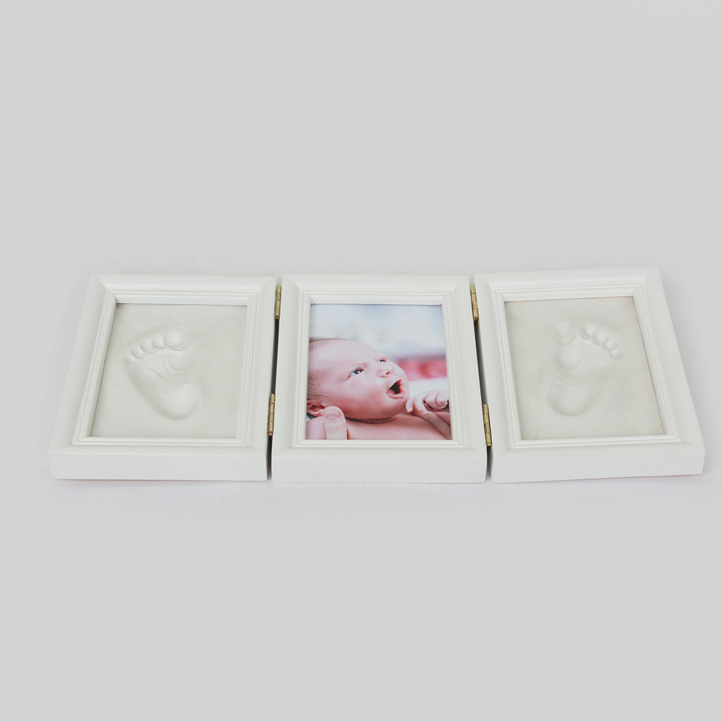 CLAY KEEPSAKE & PHOTO DESKTOP FRAME KIT HANDPRINT FOOTPRINT IMPRESSION White