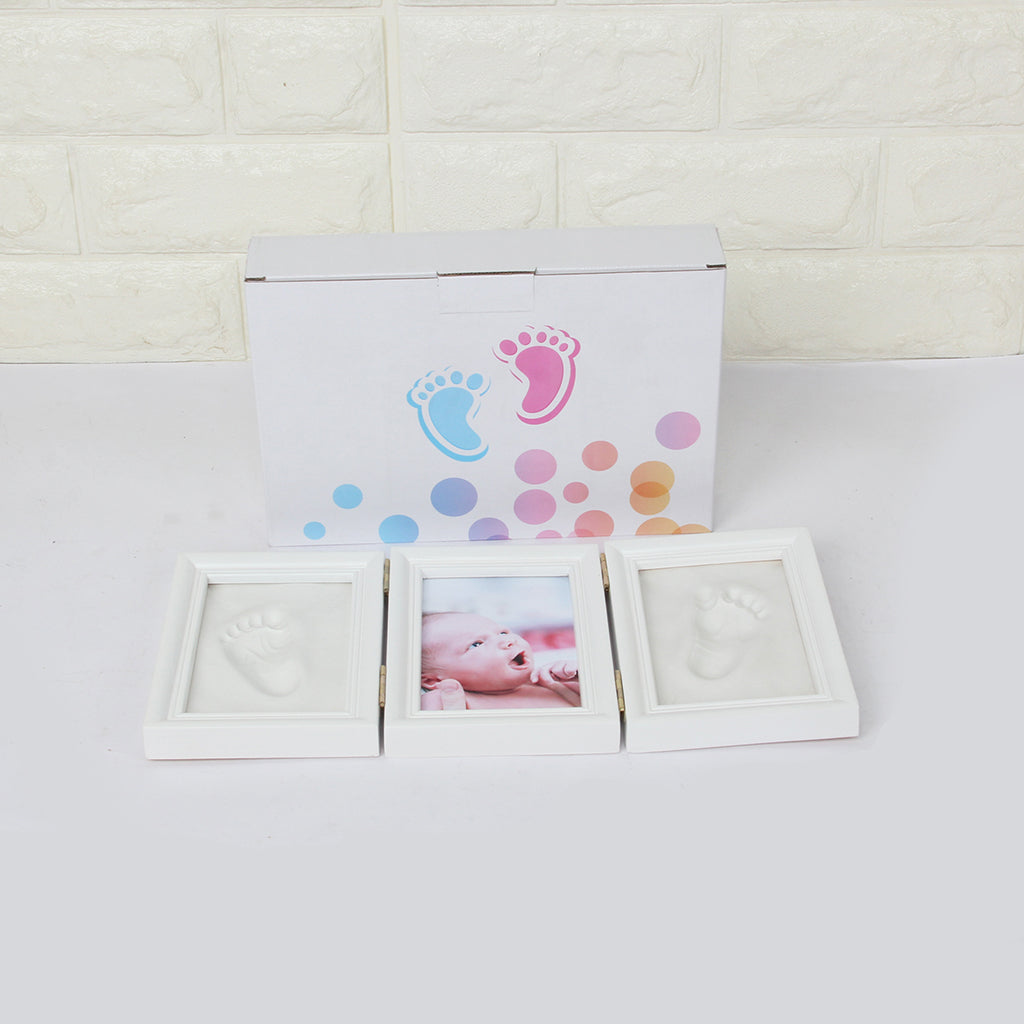 CLAY KEEPSAKE & PHOTO DESKTOP FRAME KIT HANDPRINT FOOTPRINT IMPRESSION White