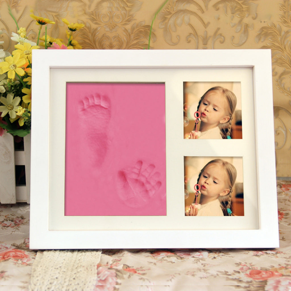 Baby Handprint Kit & Footprint Photo Frame for Newborn Girls and Boys Pink