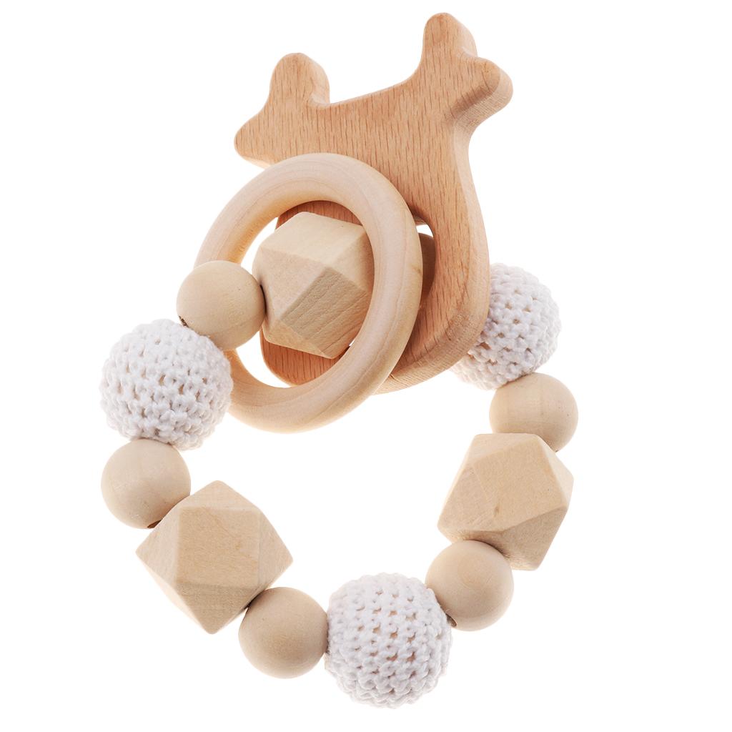 Safe Wooden Baby Teether Wood Teething Bracelet Rings Cow