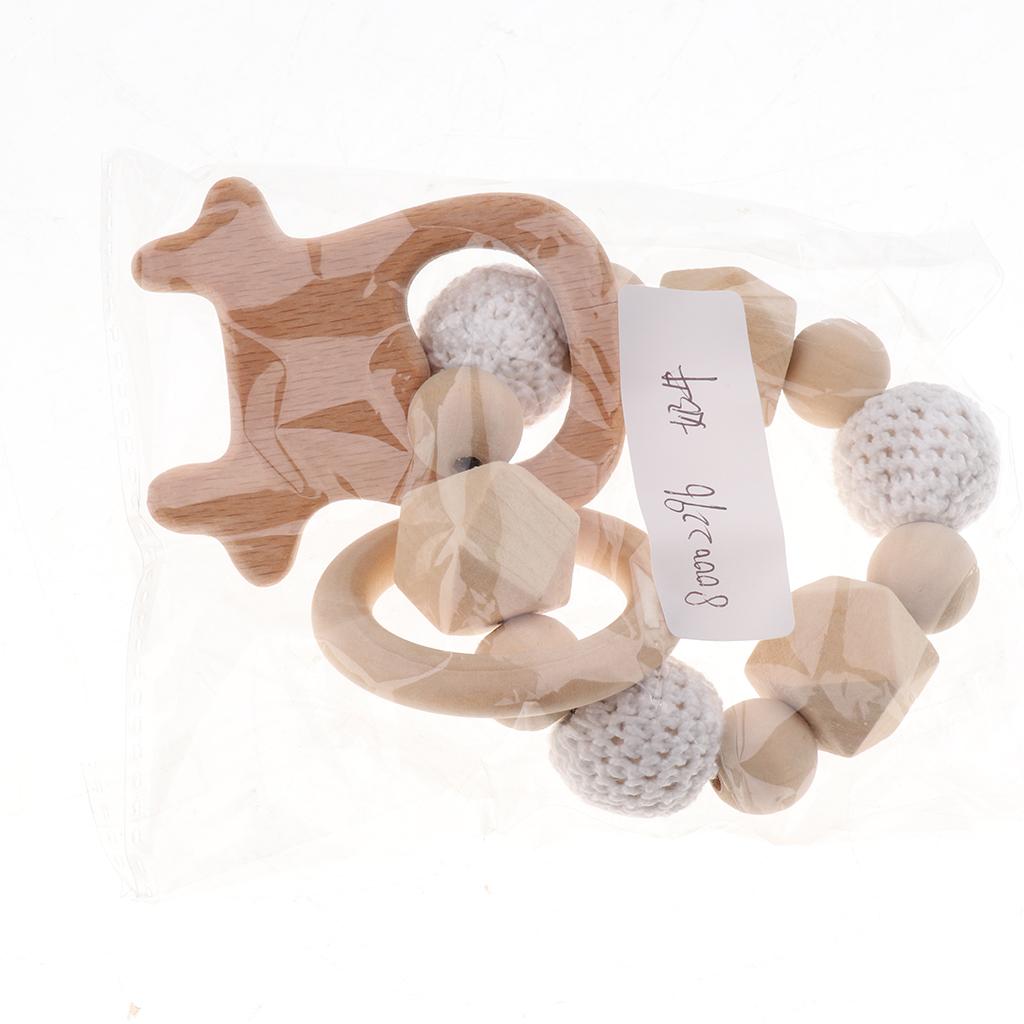 Safe Wooden Baby Teether Wood Teething Bracelet Rings Cow