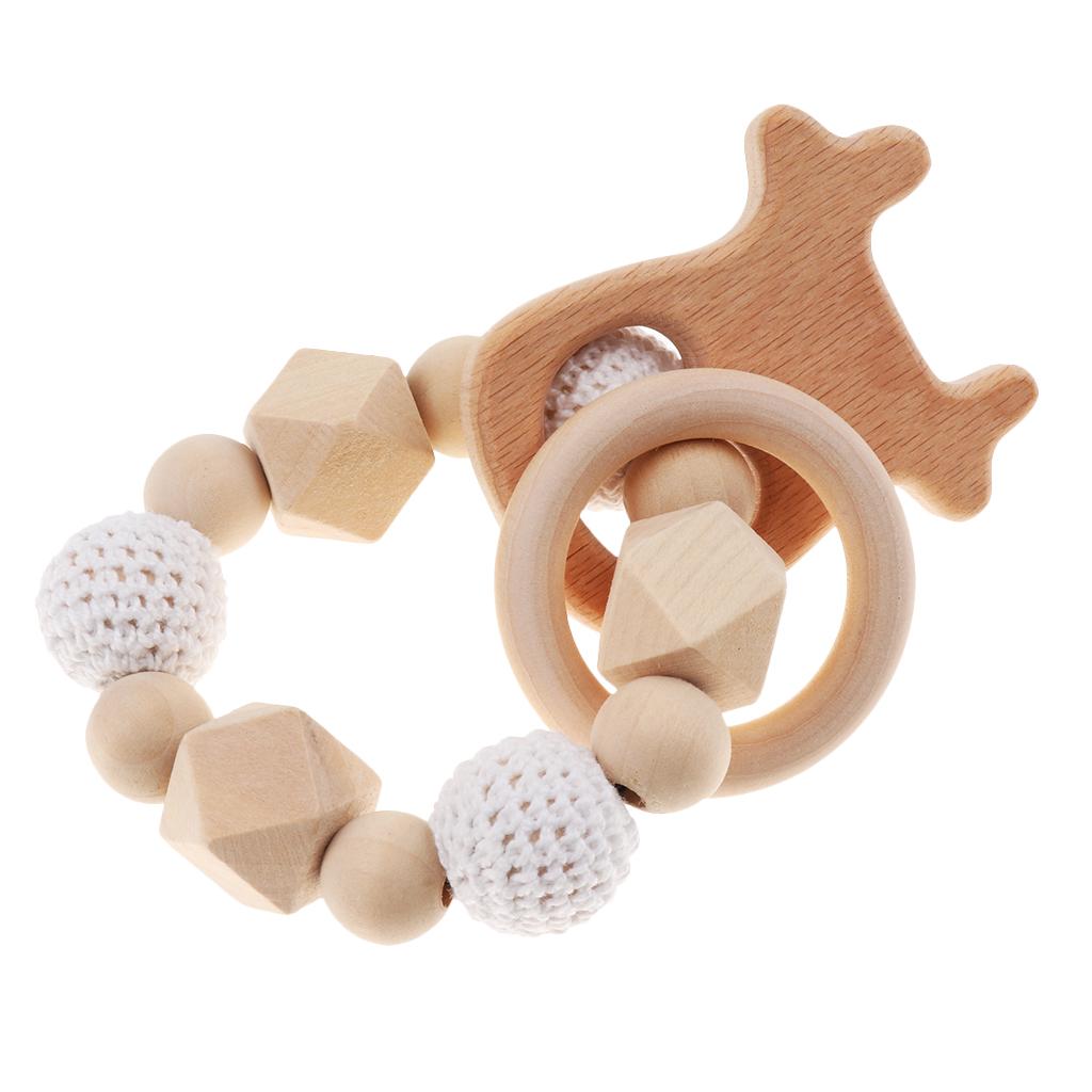 Safe Wooden Baby Teether Wood Teething Bracelet Rings Cow