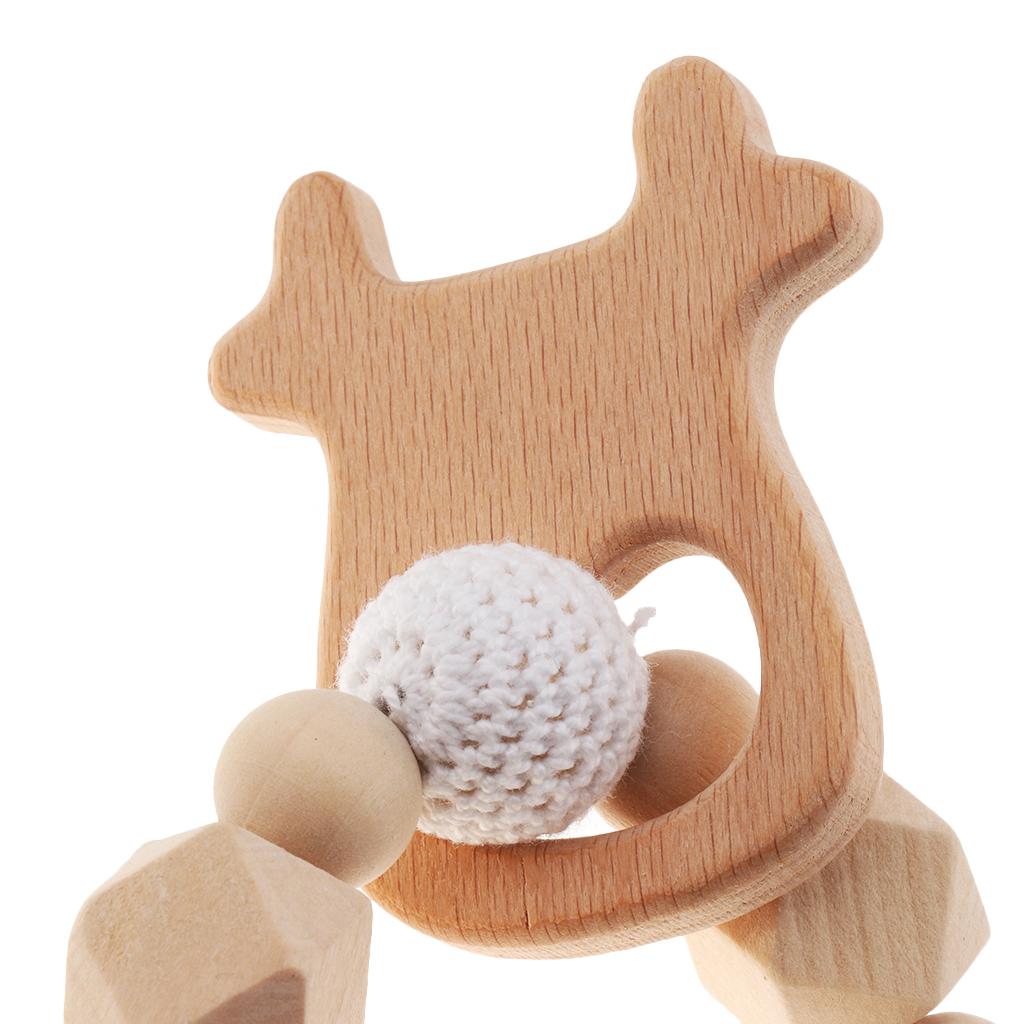 Safe Wooden Baby Teether Wood Teething Bracelet Rings Cow