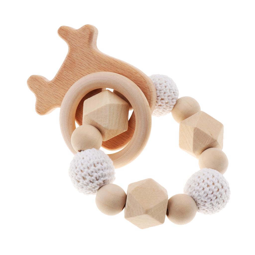 Safe Wooden Baby Teether Wood Teething Bracelet Rings Cow