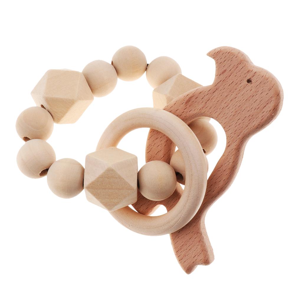 Safe Wooden Baby Teether Wood Teething Bracelet Rings Bird