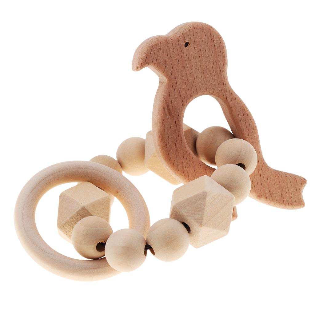 Safe Wooden Baby Teether Wood Teething Bracelet Rings Bird