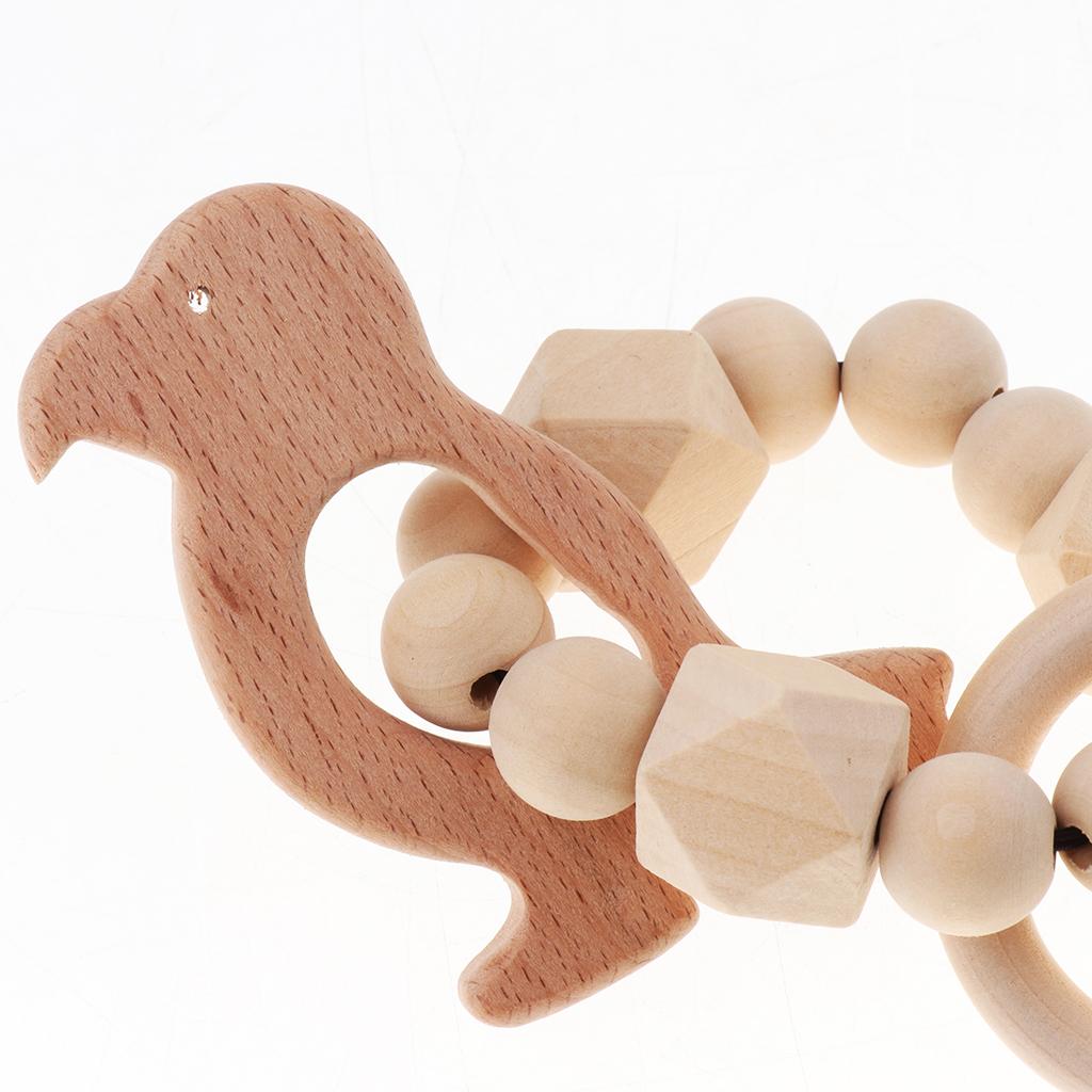 Safe Wooden Baby Teether Wood Teething Bracelet Rings Bird