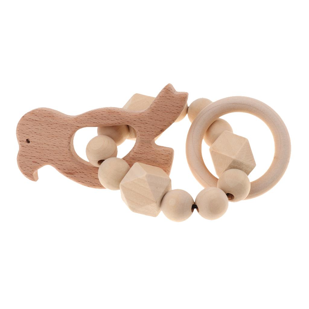 Safe Wooden Baby Teether Wood Teething Bracelet Rings Bird