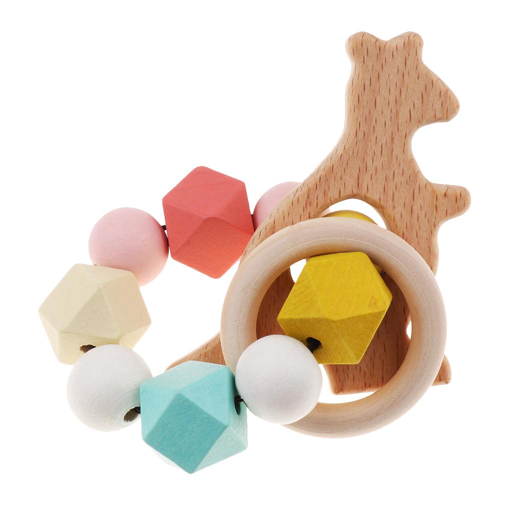 Safe Wooden Baby Teether Wood Teething Bracelet Rings Kangaroo