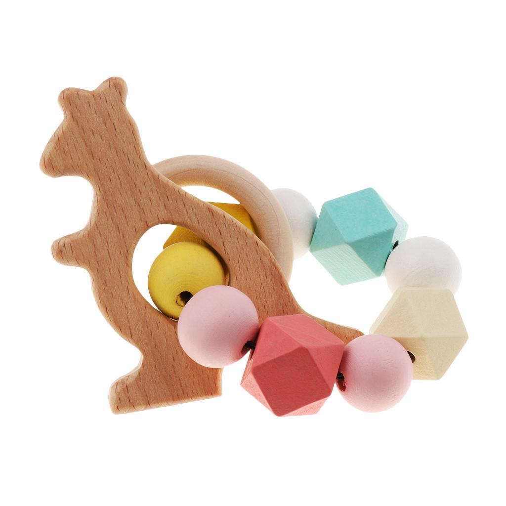 Safe Wooden Baby Teether Wood Teething Bracelet Rings Kangaroo