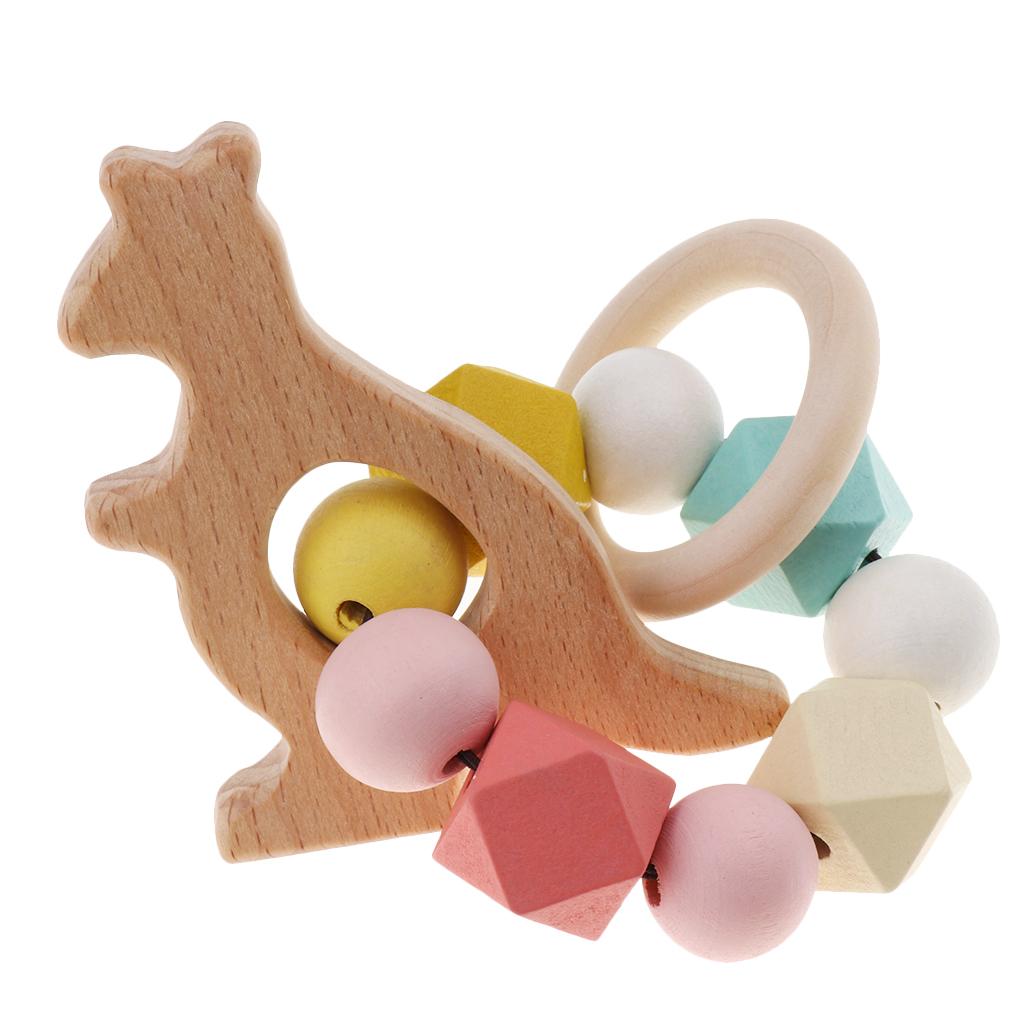 Safe Wooden Baby Teether Wood Teething Bracelet Rings Kangaroo