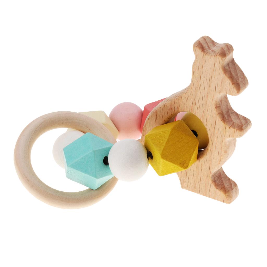 Safe Wooden Baby Teether Wood Teething Bracelet Rings Kangaroo