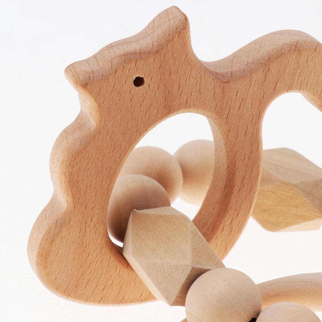 Safe Wooden Baby Teether Wood Teething Bracelet Rings Squirrel