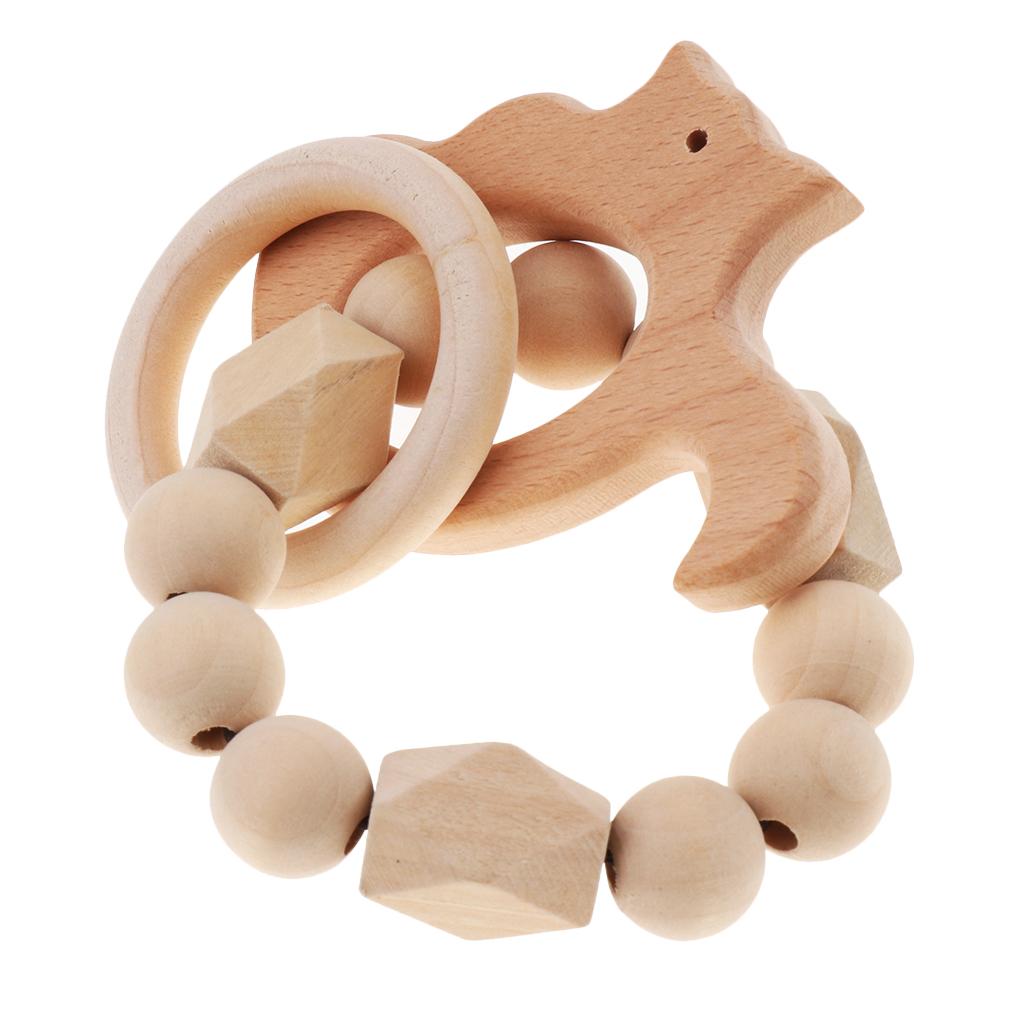 Safe Wooden Baby Teether Wood Teething Bracelet Rings Squirrel